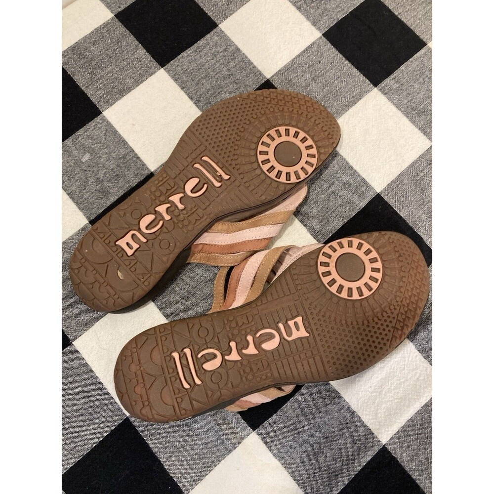 Merrell Lidia Pink Brown Leather Strappy Sandals Flip Flops Thongs Sz 9 Beach - Picture 6 of 7